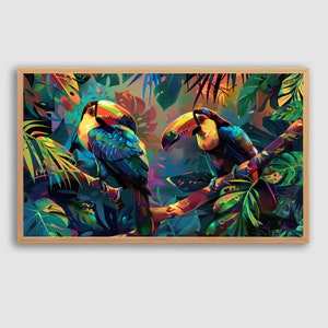 Toucans Digital Frame Tv Art | Colorful Tropical Oil Painting | Instant Download | Premium