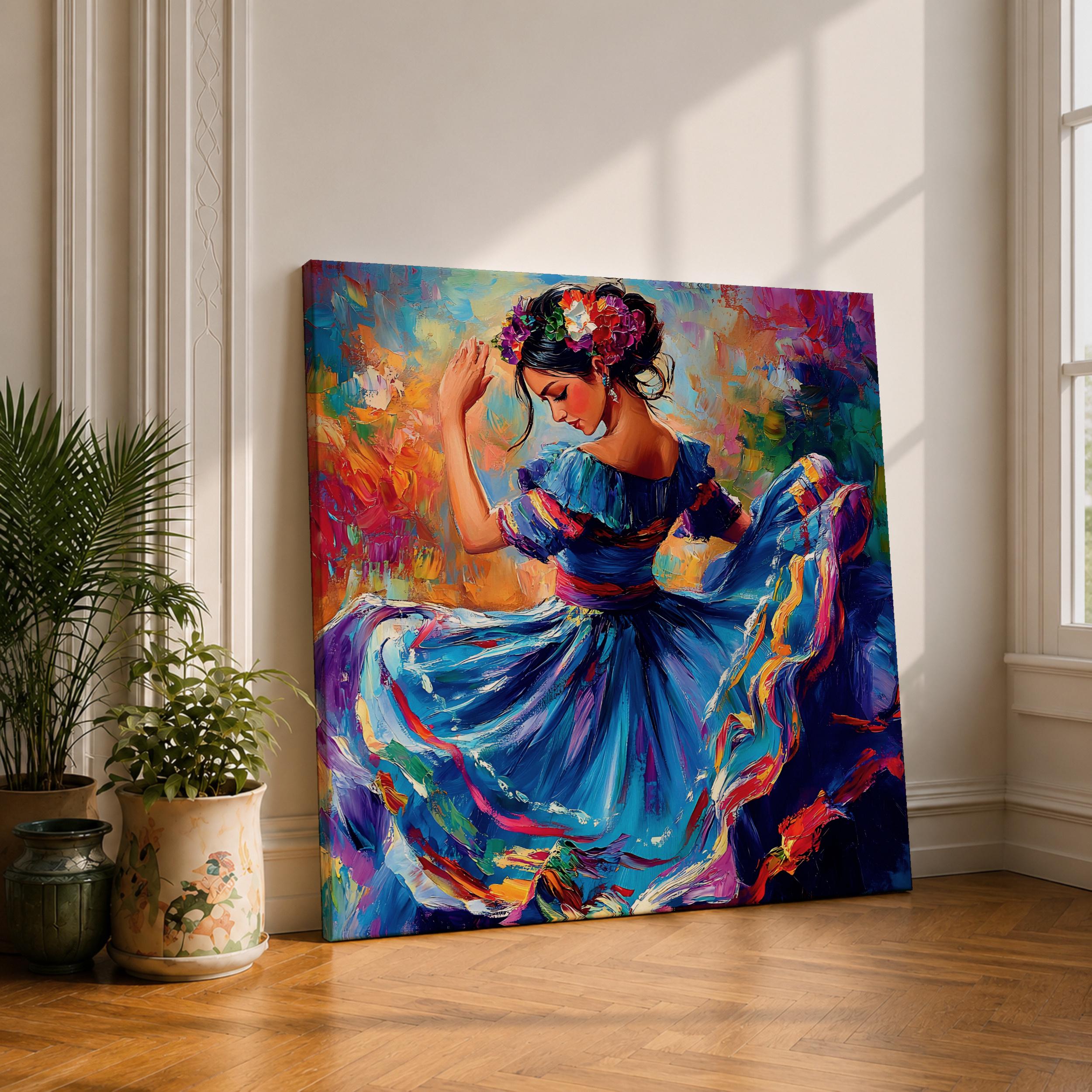 Mexican Folkloric Dancer Wall Art Ballet Folklórico Framed Canvas