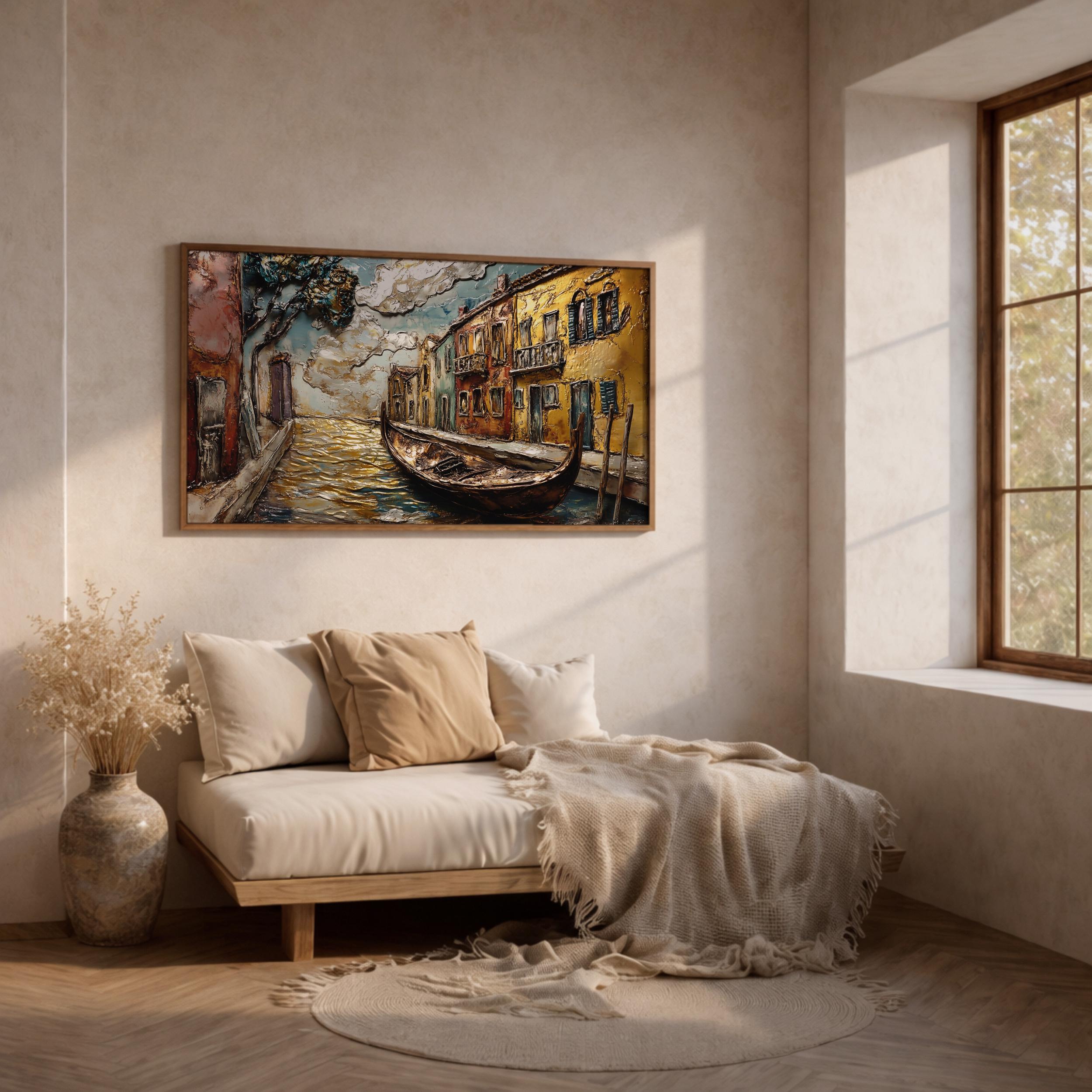 Venice Canal Wall Art Italian Cityscape Framed Canvas Gondola