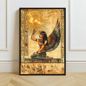 Ancient Egyptian Print, Goddess Maat Artwork, Vintage Papyrus Wall Art, Mythology Decor, Digital Historical Painting
