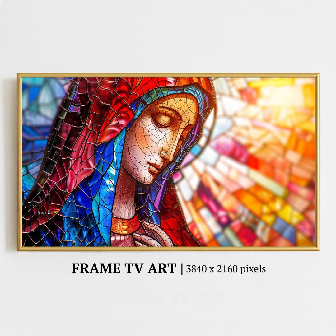 Virgin Mary Frame TV Art: Stained Glass Catholic Wall Decor (digital ...
