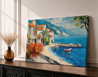 Amalfi Coast Wall Art Positano Italy Framed Canvas Mediterranean Seaside Living Room Decor