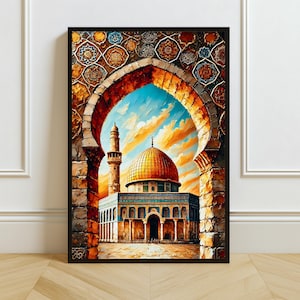 Dome of the Rock Oil Painting Print: Jerusalem Islamic Middle Eastern Decor (Digital Download)