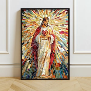 Sacred Heart of Jesus Mosaic Art: Catholic Stained Glass Decor (Digital / Print / Canvas / Framed)