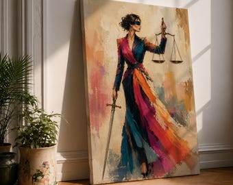Lady Justice Wall Art Couture Elegance Framed Canvas Modern Justitia Law Office Decor