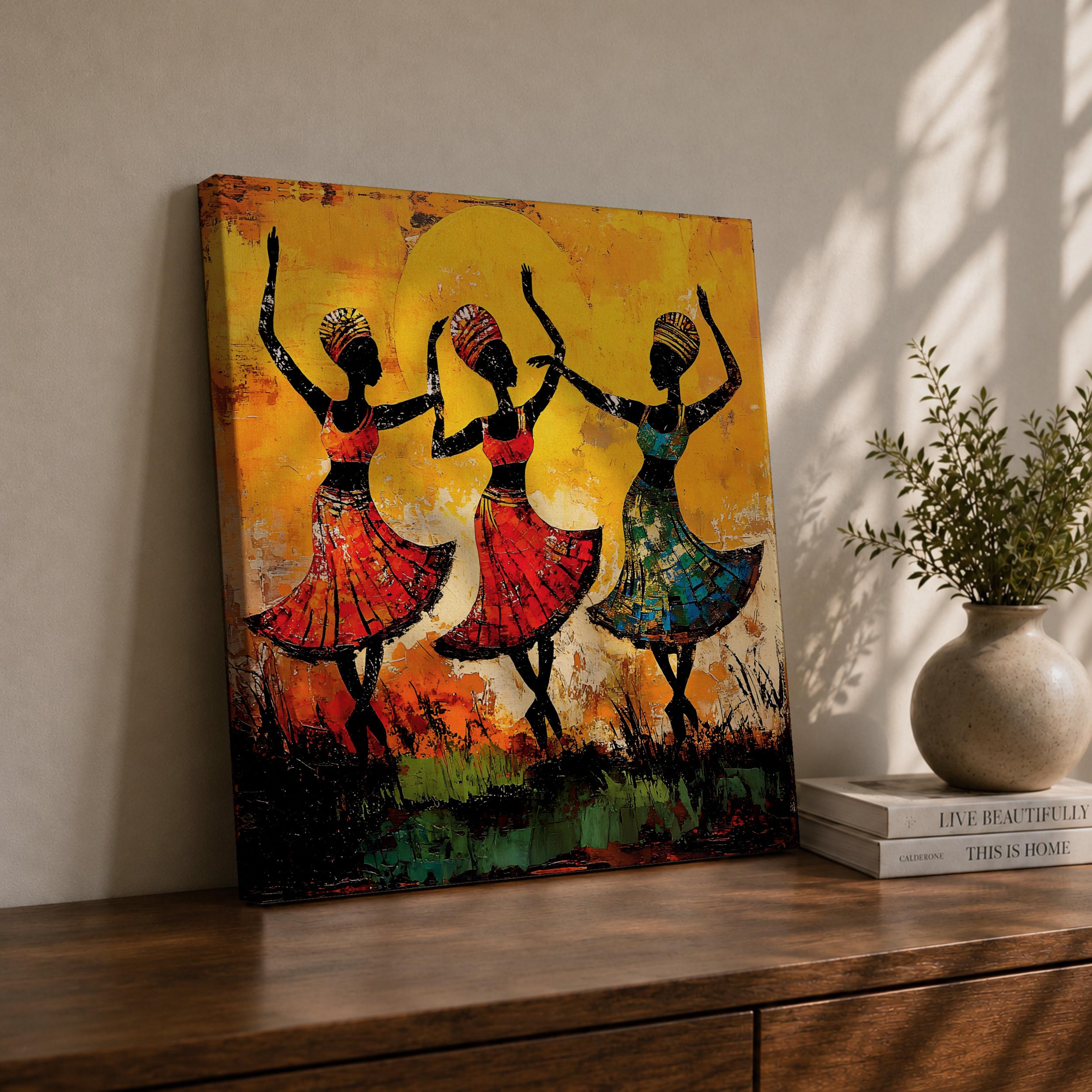 African Tribal Dance Wall Art African Women Framed Canvas Ethnic