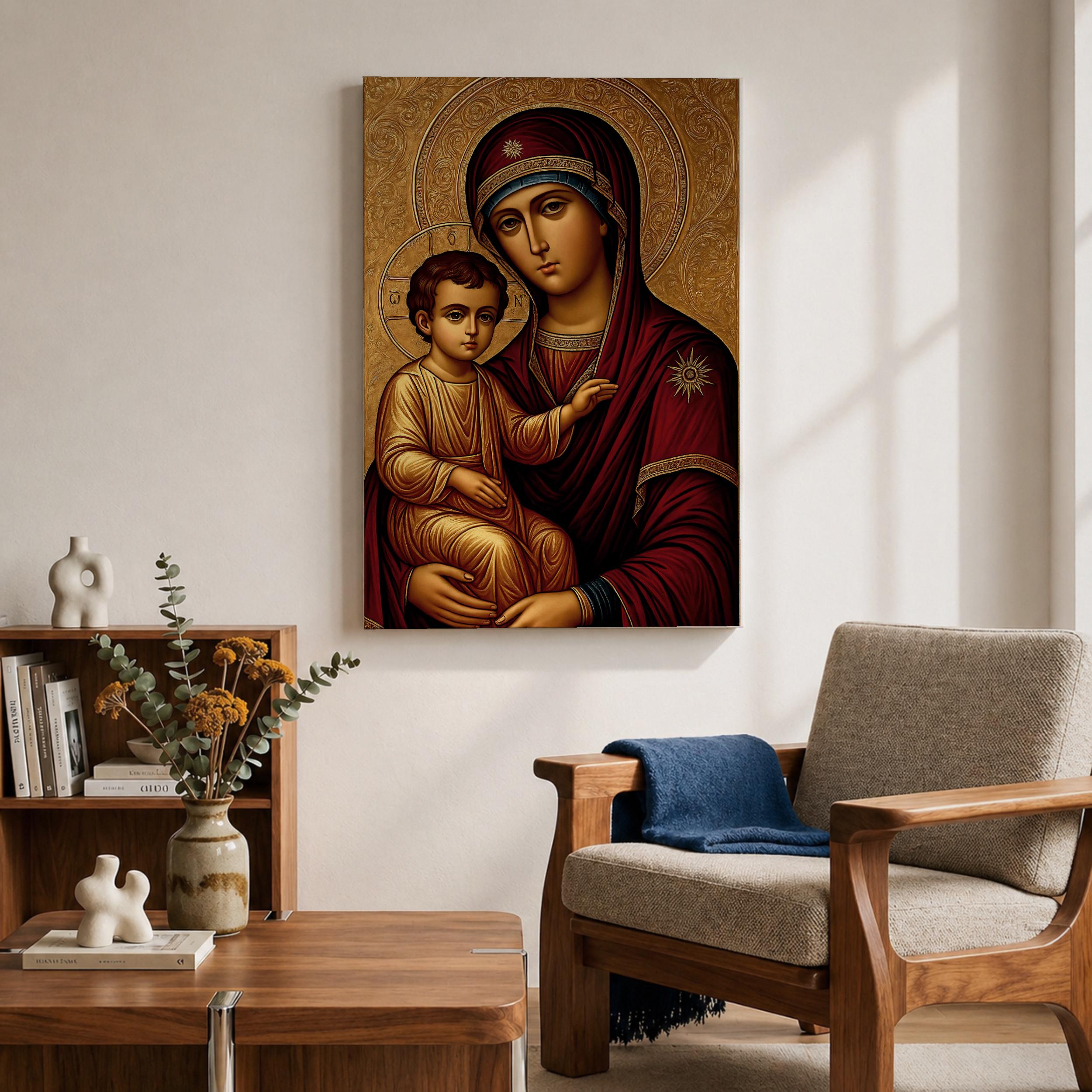 Virgin Mary and Child Wall Art Greek Byzantine Icon Framed Canvas ...