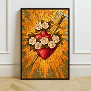 Sacred Heart Stained Glass Art Print: Catholic Wall Decor (Digital / Print / Canvas / Framed)