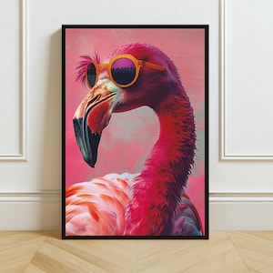 Funny Flamingo Wall Art, Tropical Digital Print, Instant Download, Pink Bird Decor, Quirky Home Poster