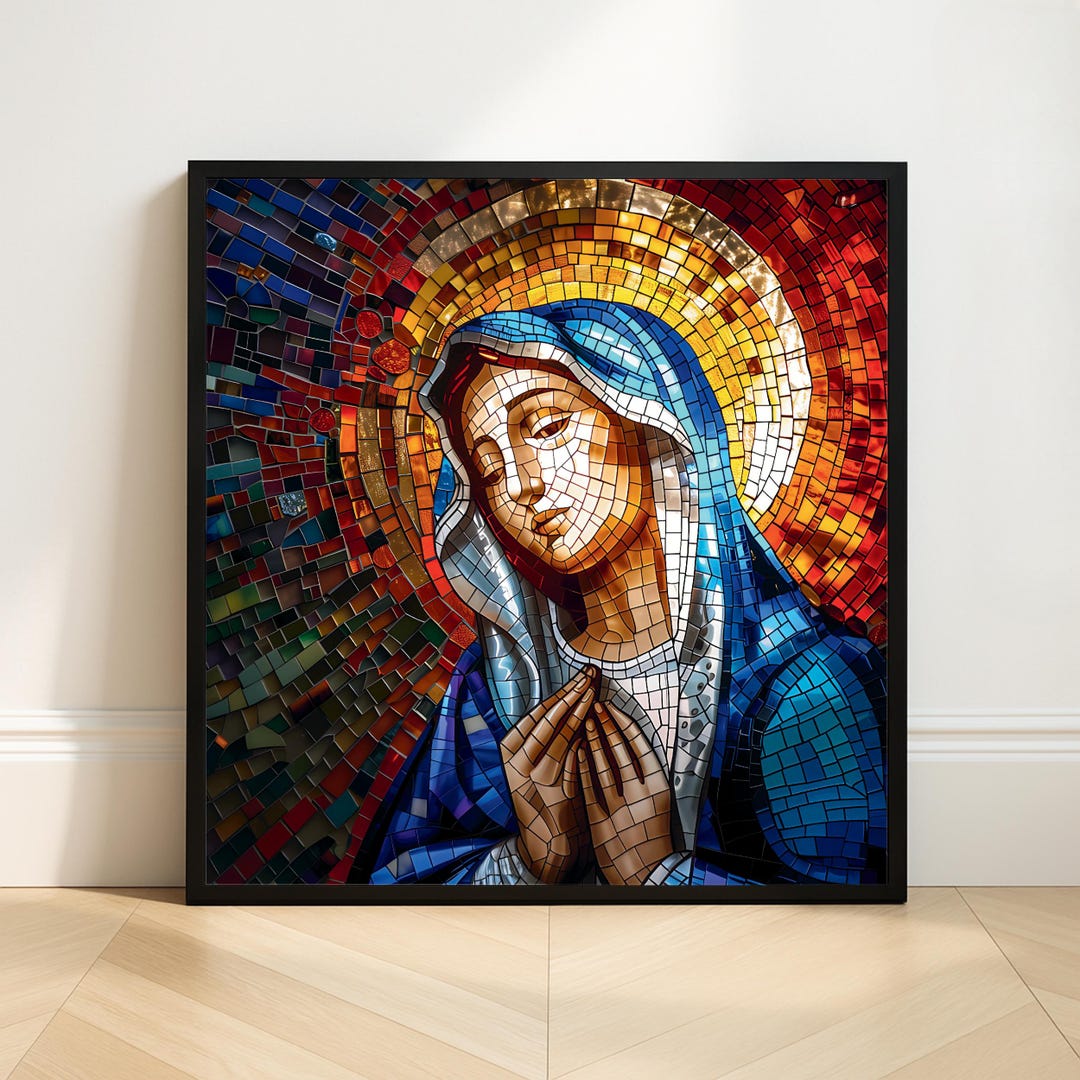 Virgin Mary Mosaic Stained Glass Art: Catholic Wall Decor (Digital ...