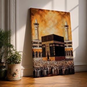 Lienzo impreso de la Mezquita Sagrada (Masjid al Haram), arte mural islámico, pintura rústica de la Kaaba, decoración para el hogar musulmán.