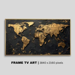 World Map, Samsung Frame TV Art, Instant Download, Gold Foil, Abstract Wall Art