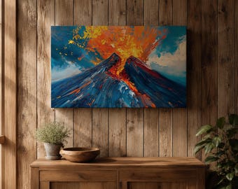 Volcano Wall Art Volcanic Eruption Framed Canvas Lava Magma