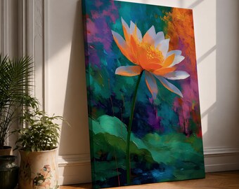 Lotus Flower Wall Art Water Lily Framed Canvas Pond Botanical Serenity Zen Spa Decor