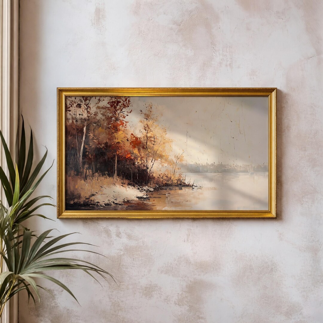 Autumn Landscape Wall Art Lakeside Framed Canvas Fall Nature Rustic ...