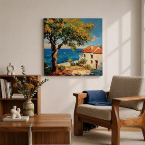 Mediterranean Seaside Wall Art Italian Coastal View Framed Canvas Ocean Landscape Living Room Decor