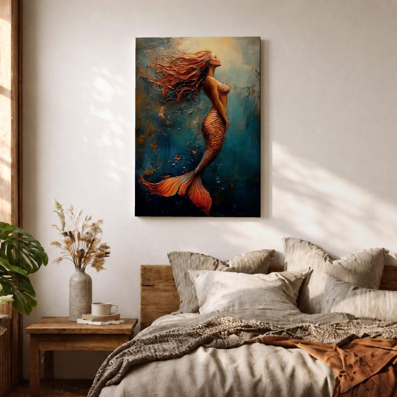 Mermaid Mythical Wall Art Sea Goddess Nymph Ocean Fantasy Gift Living Room Home Decor