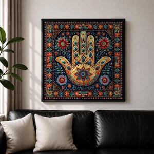 Hamsa Hand Wall Art Evil Eye Framed Canvas Khamsa Persian Boho Protection Home Decor