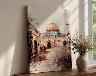 Dome Of The Rock Wall Art Old City Framed Canvas Qubbat Sakhrah Islamic Decor