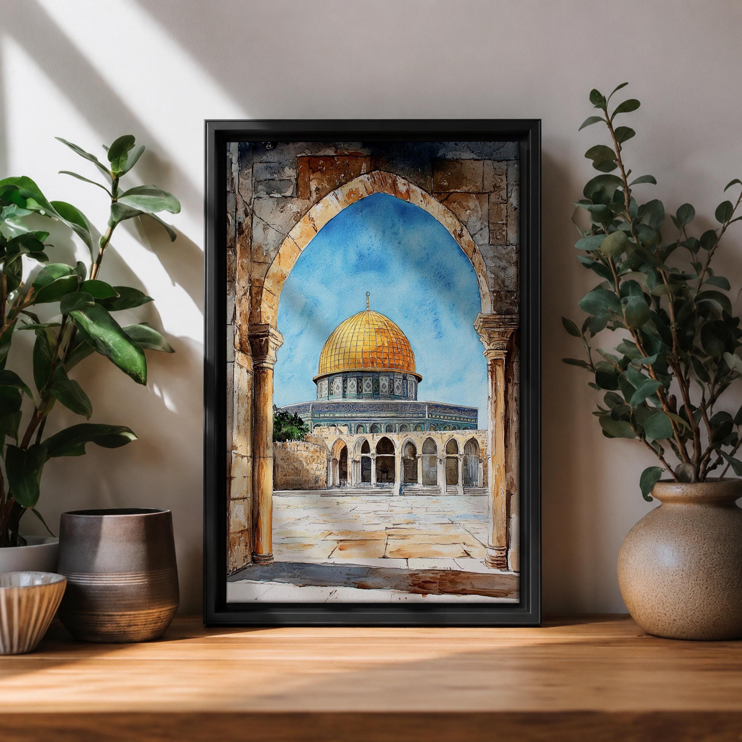 展示品ELBA ALVAREZエルバアルバレスJERICHOシルクスクリーン版画 Masjid Al-aqsa Wall Art Jerusalem Arch View Framed Canvas Golden