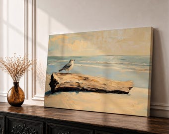 Seagull Wall Art Ocean Bird Framed Canvas Driftwood Coastal Nautical Vintage Beach Home Decor