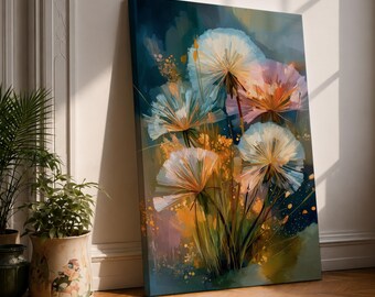 Dandelion Wall Art Whimsical Seedheads Framed Canvas Botanical Meadow Contemporary Decor