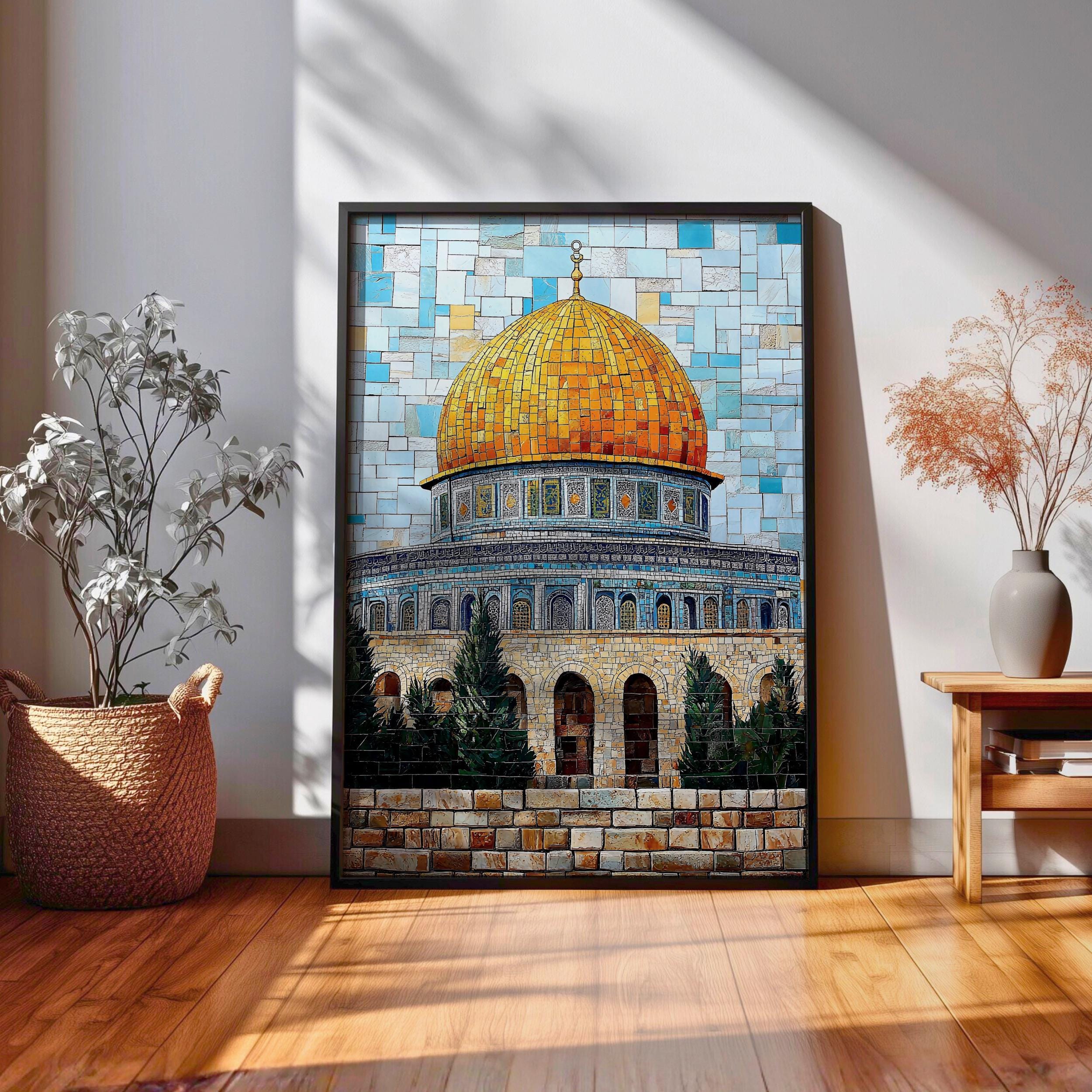 Masjid Al Aqsa Wall Art Golden Dome Framed Canvas Palestine Mosque
