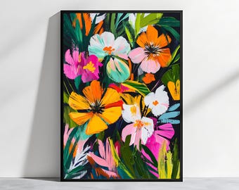 Vibrant Floral Art Print | Colorful Botanical Wall Art | Flower ...