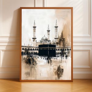 Kaaba Digital Art Print, Islamic Wall Decor, Mecca Religious Artwork, Spiritual Home Art, Vintage Painting