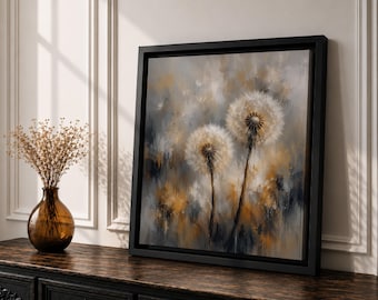 Dandelion Wall Art Print, Neutral Botanical Canvas, Modern Floral Decor, Rustic Nature Artwork, Farmhouse Living Room Wall Decor