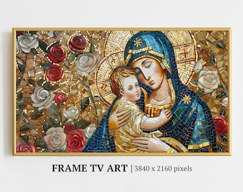 Frame Tv Art Blessed Virgin Mary, Mosaic Religious Digital Download, Samsung Frame Tv Art, Sacred Wall Decor