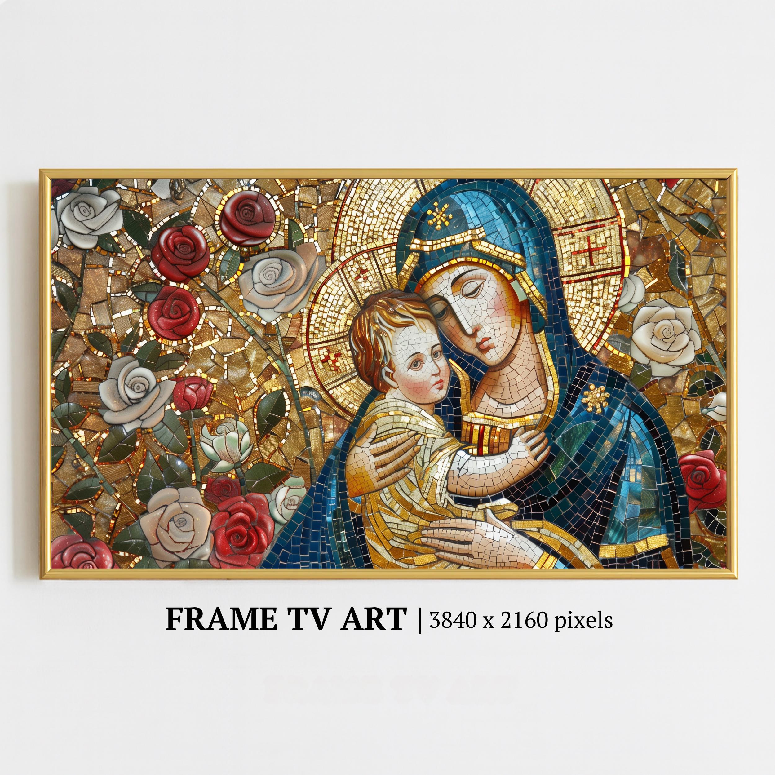 Blessed Virgin Mary Frame Tv Art: Mosaic Religious Sacred Decor (Digital Download)