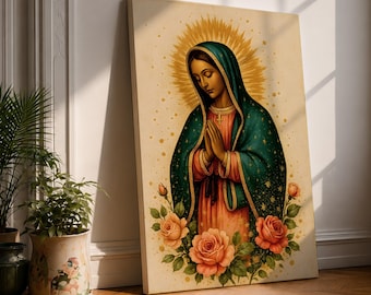 Our Lady of Guadalupe Wall Art La Guadalupana Framed Canvas Mexican Religious Catholic Decor