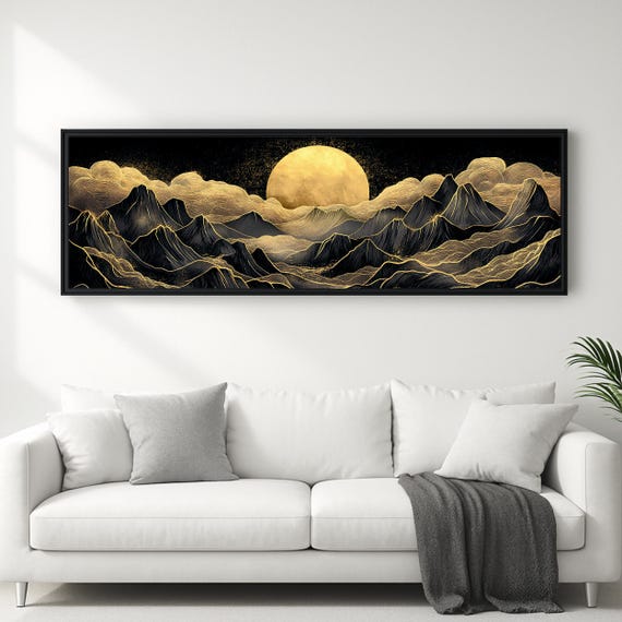 Golden Moon Wall Art Print: Abstract Luxury Landscape Painting