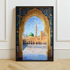 Madina Mosque Wall Art | Prophet’s Mosque Digital Print | Islamic Archway Decor | Sacred Masjid Download | Muslim Prayer Room Artwork