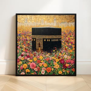 Kaaba Floral Oil Painting Print: Islamic Sacred Mecca, Ramadan Gift (Digital Download)