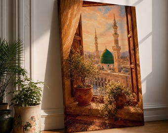 Medina Wall Art, Green Dome Canvas Print, Al-Masjid an-Nabawi Wall Decor, Islamic Architecture Decor