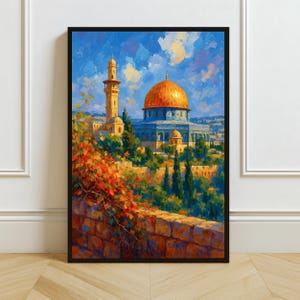 Dome of the Rock Oil Painting Art Print: Islamic Sacred Jerusalem Mosque (Digital Download)