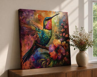 Hummingbird Wall Art Colibri Bird Framed Canvas Botanical Animal Tropical Nature Lover Decor