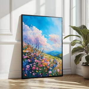 Wildflower Meadow Art Print, Colorful Landscape Wall Decor, Nature Digital Download