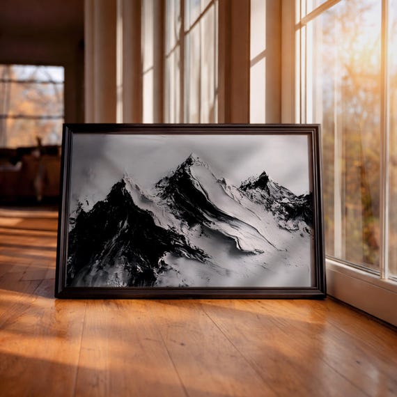 Mountain Wall Art Alpine Peaks Framed Canvas Nature Minimalist