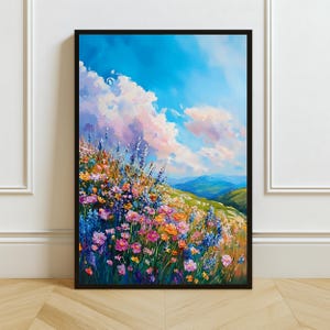Wildflower Meadow Art Print, Colorful Landscape Wall Decor, Nature Digital Download