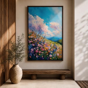 Väggkonst med vildblomsäng Botaniskt landskap Inramad canvas Impasto Landskap Bondgård Heminredning bild 6
