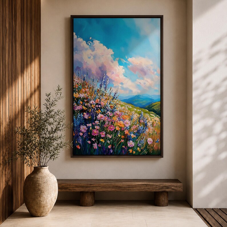 Väggkonst med vildblomsäng Botaniskt landskap Inramad canvas Impasto Landskap Bondgård Heminredning bild 6