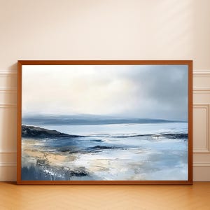 Abstract Coastal Wall Art, Modern Seascape Artwork, Neutral Ocean Decor, Horizontal Digital Download, Beach House Wall Art