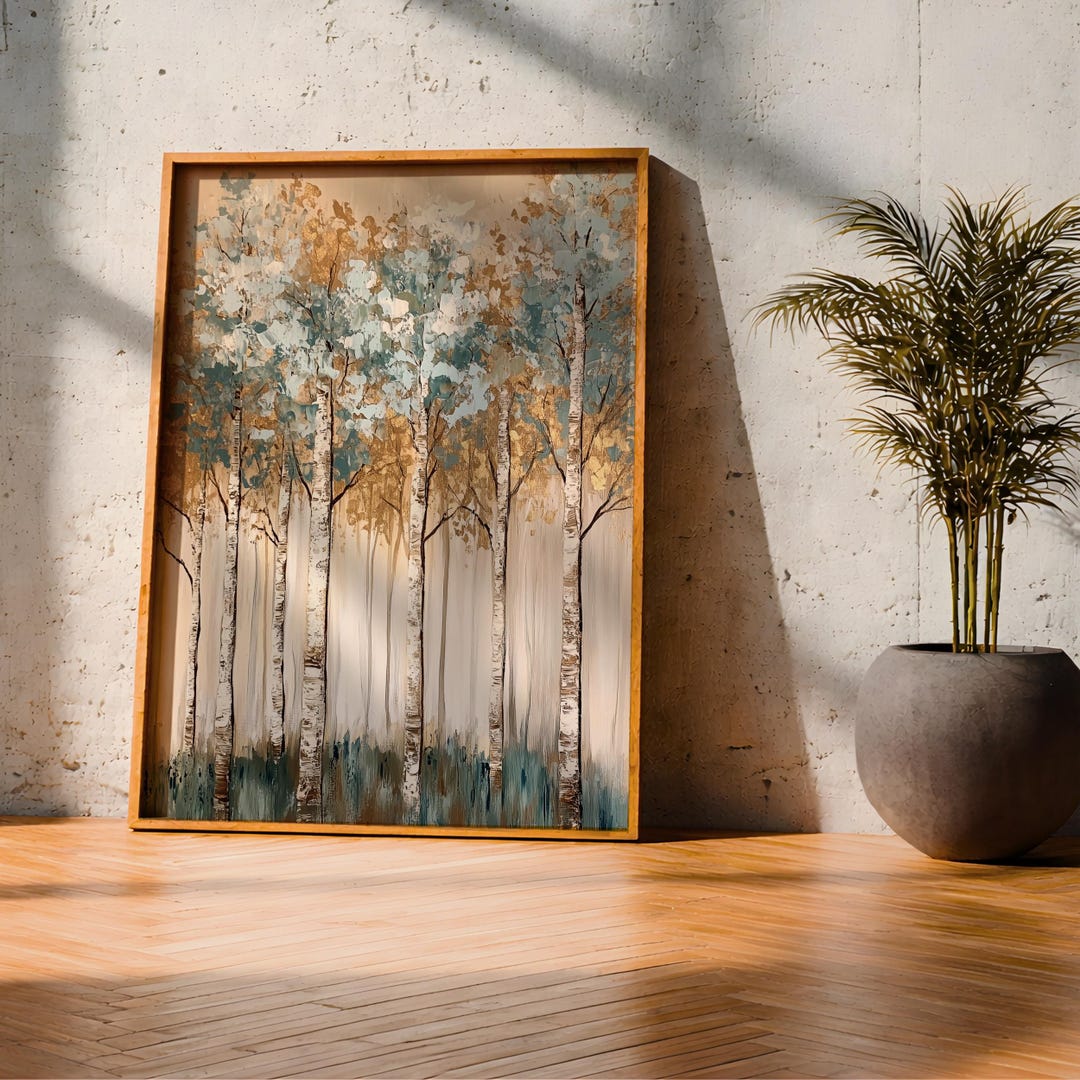 Birch Tree Forest Wall Art Woodland Grove Framed Canvas Rustic Vintage ...