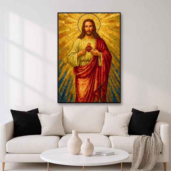 Sacred Heart Jesus Mosaic Print: Catholic Icon Wall Art (digital