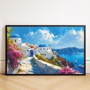 Santorini Wall Art - Mediterranean Landscape Print, Greek Island Digital Download, Travel-Inspired Coastal Decor