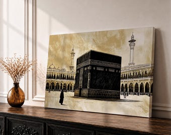 Kaaba Wall Art Pilgrimage Framed Canvas Masjid Al Haram Vintage Makkah Islamic Home Decor
