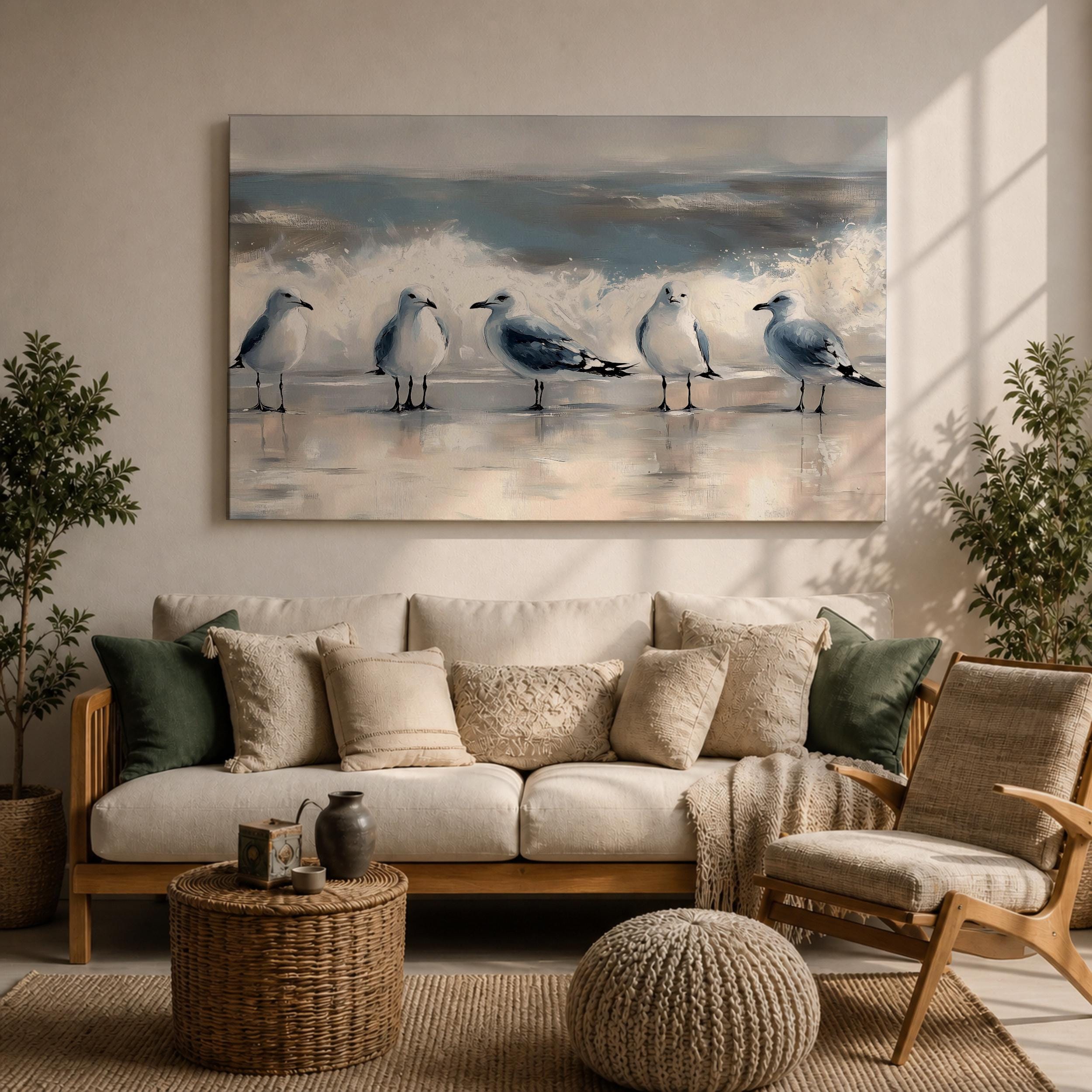 Seagull Wall Art Larus Fuscus Framed Canvas Coastal Beach Vintage